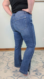 Giselle Judy Blue Slim Bootcut Jeans with Side Slit Trouser Hem