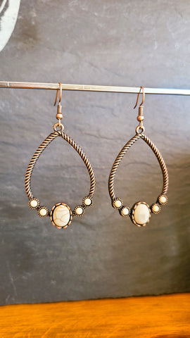 A Little Twist Earrings - Copper and White Stone