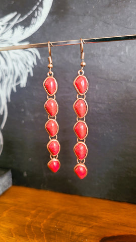 Ride for the Brand Dangle Earrings - Red Stone