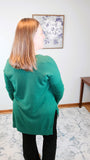 Sylvia - High-Low Hem V-Neck Center Seam Sweater in Dark Green