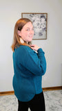 Anya - High-Low Long Sleeve Round Neck Waffle Sweater in Teal